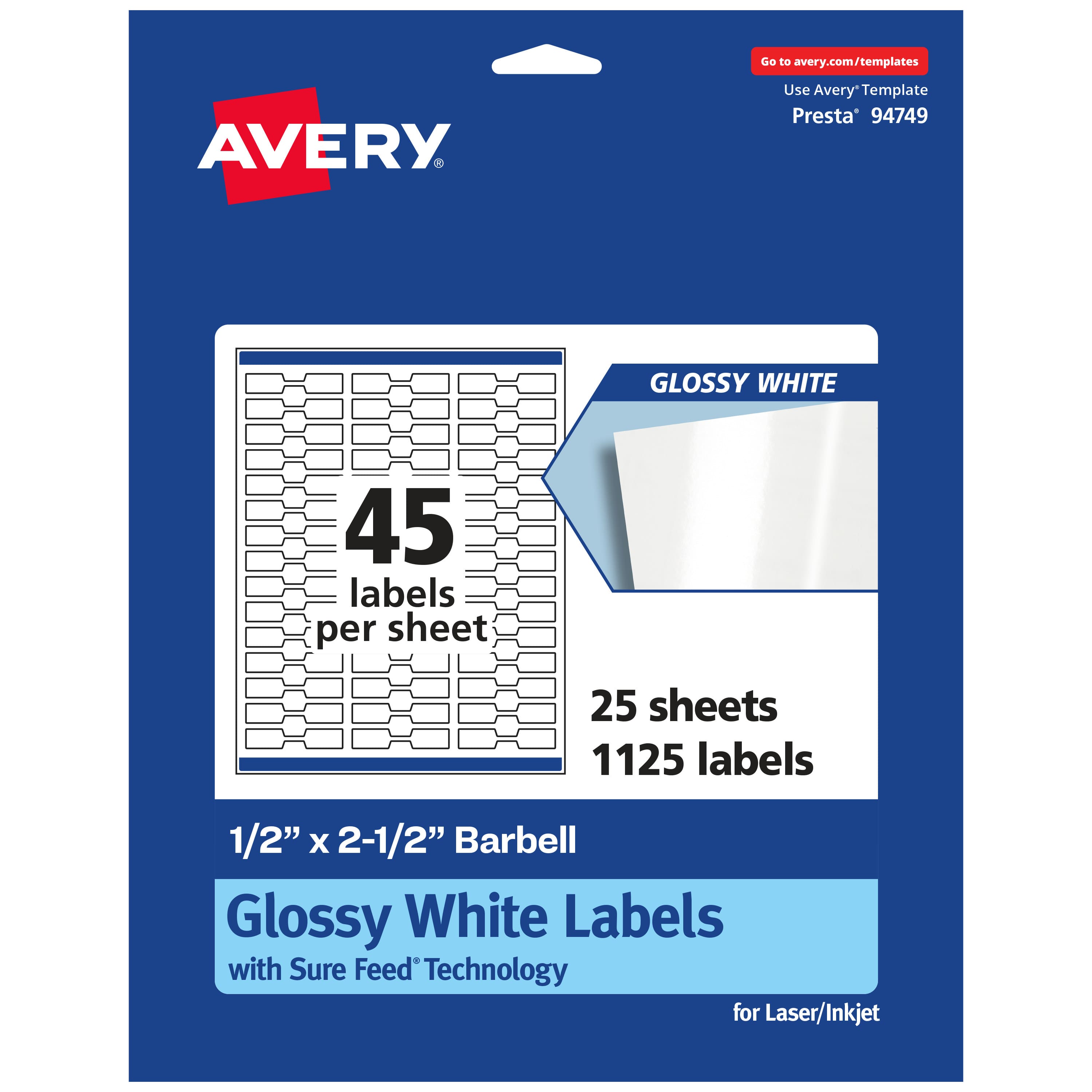 "Avery - Glossy Barbell Labels, .5"" x 2.5"", 1,125 Total - White" price history on PriceWatchPro