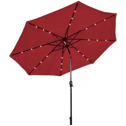 Front. Costway - 10' Solar LED Lighted Patio Market Umbrella Tilt Adjustment Crank - Burgundy.
