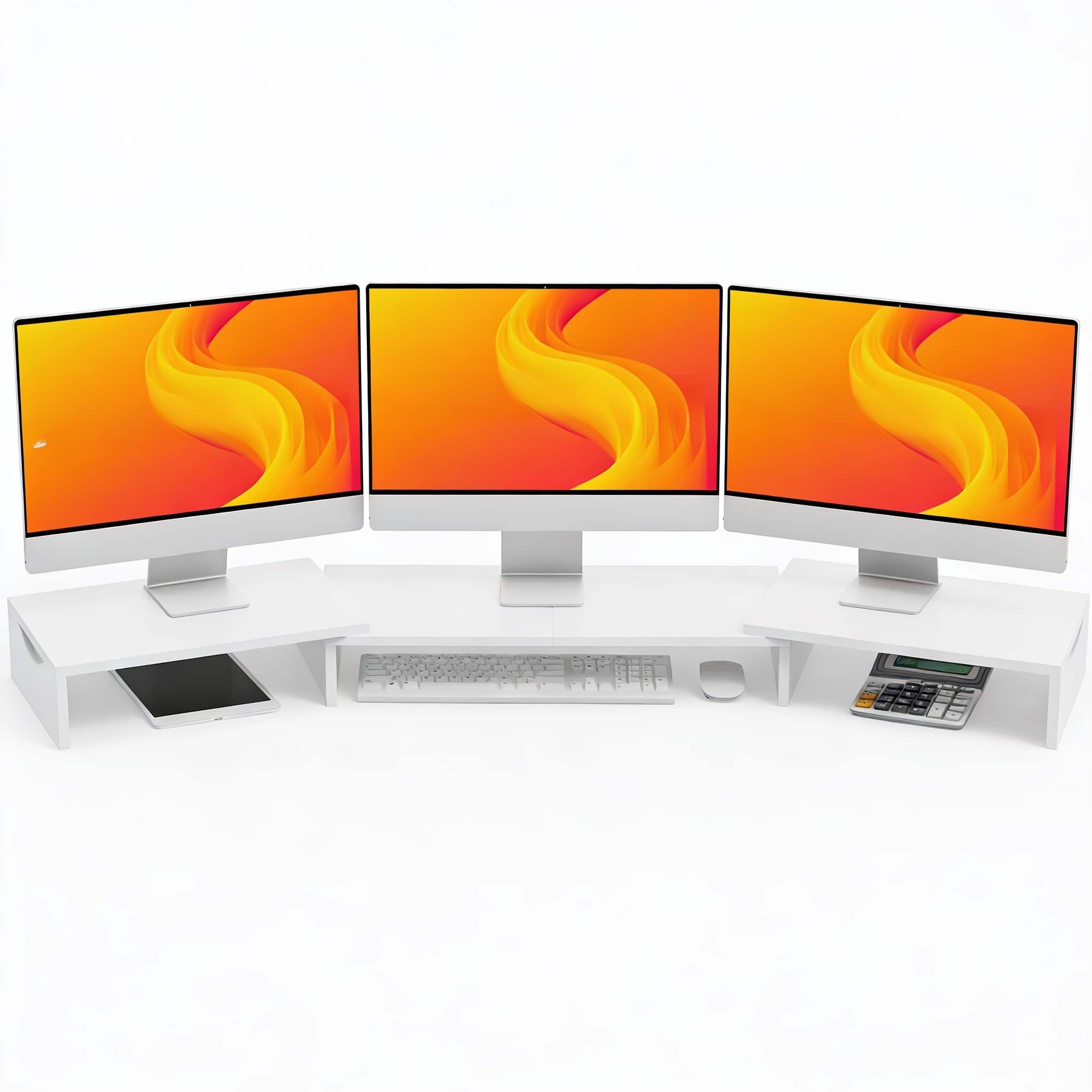 Frangdom - Triple Monitor Stand Riser Adjustable Length Angle - White