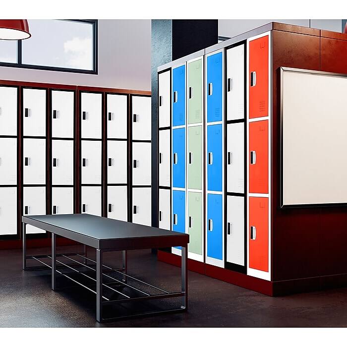 Angle. AdirOffice - Storage Locker 629-Series 72" H 3-Tier Steel Compartment Digital Lock Locker - Black Bidy/White Doors.