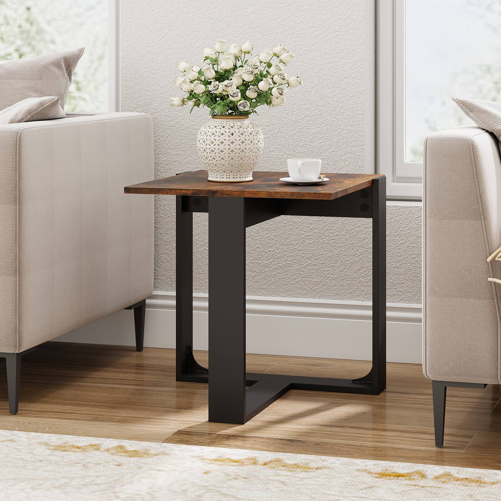 Alt View 1. Gymax - Gymax End Table Industrial Sofa Side Table w/ Metal Frame for Small SpaceBedroom - Brown.