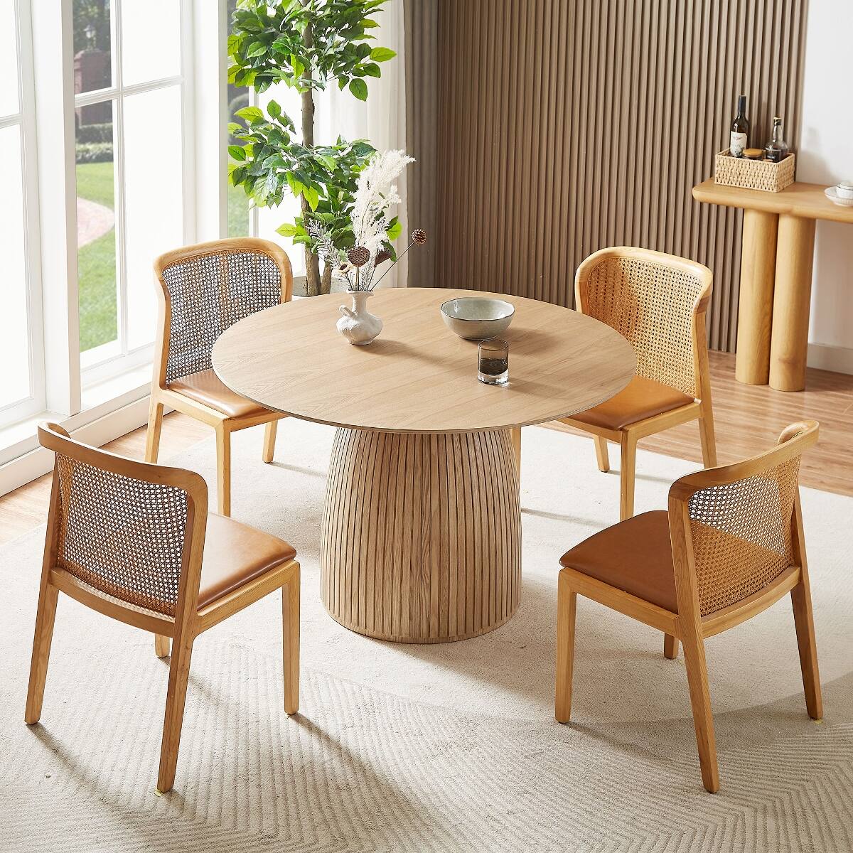 Loheer Round Dining Table, 47 Inch Modern Wood Kitchen Table Oak - Best Buy