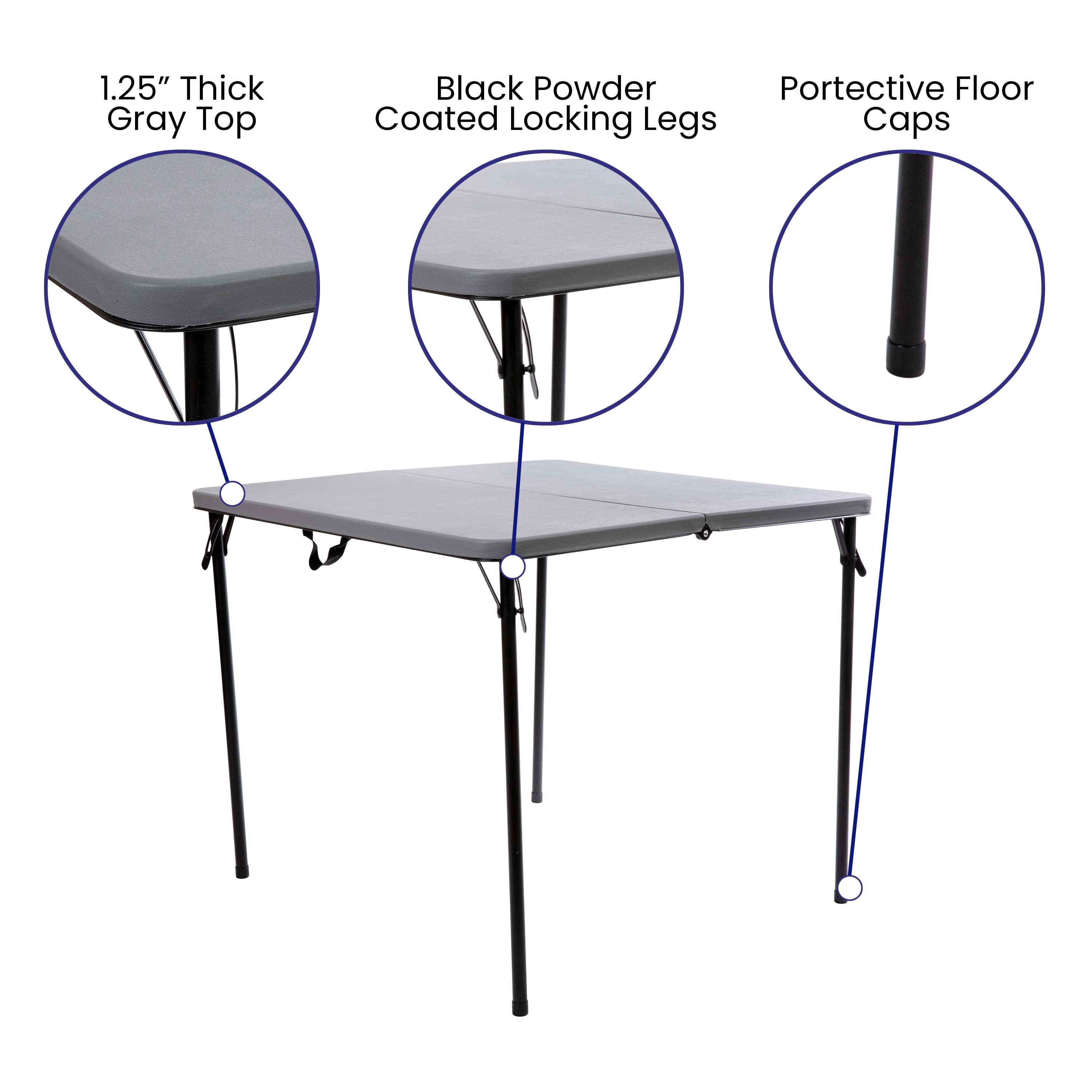Alt View 14. Alamont Home - 2.83-Foot Square Bi-Fold Plastic Folding Table with Carrying Handle - Gray.