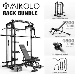 Mikolo - Power Rack Cage, Weight Rack,Multi-Function Squat Rack with J Hooks,Dip Bars and Landmine - Black