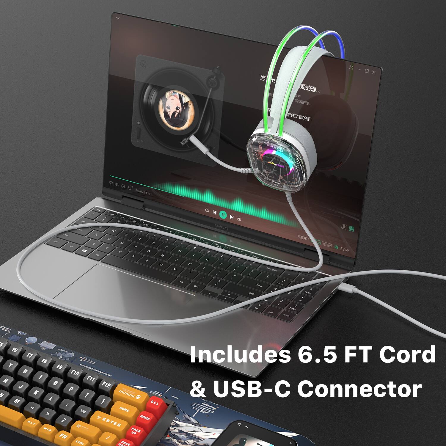 Includes 6.5 FT Cord & USB-C Connector
