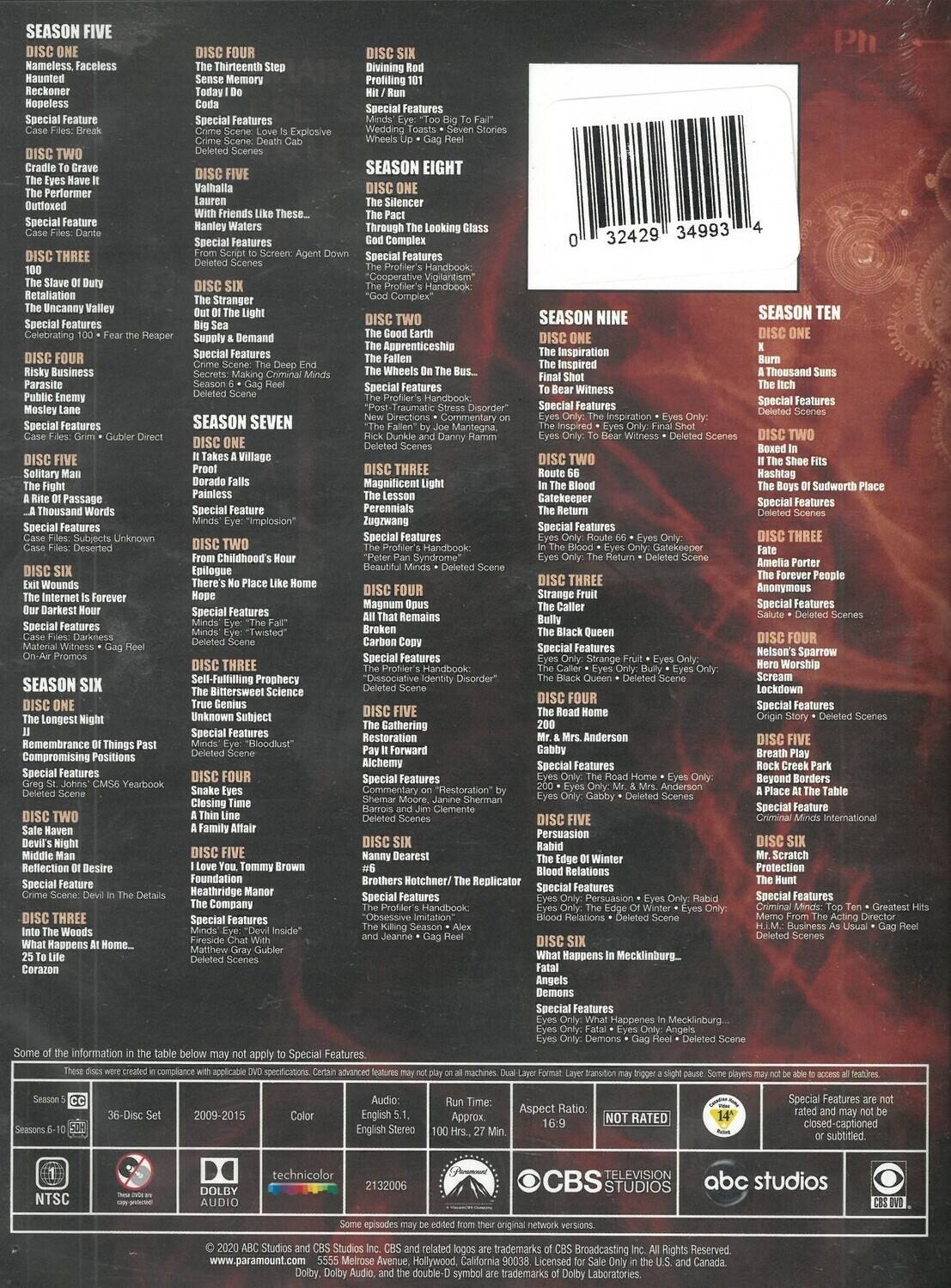 Alt View 1. Criminal Minds: Seasons 5-10   - DVD.