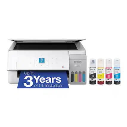 - a - - EPSON 1. 1 onk Up To 3 Years of Ink Included' K T-2900 - - EPSON | 522 . TH 1 EPSON | 522 Y TUD d EPSON : 522 M Tall ad. EPSON | 522 TOT aias