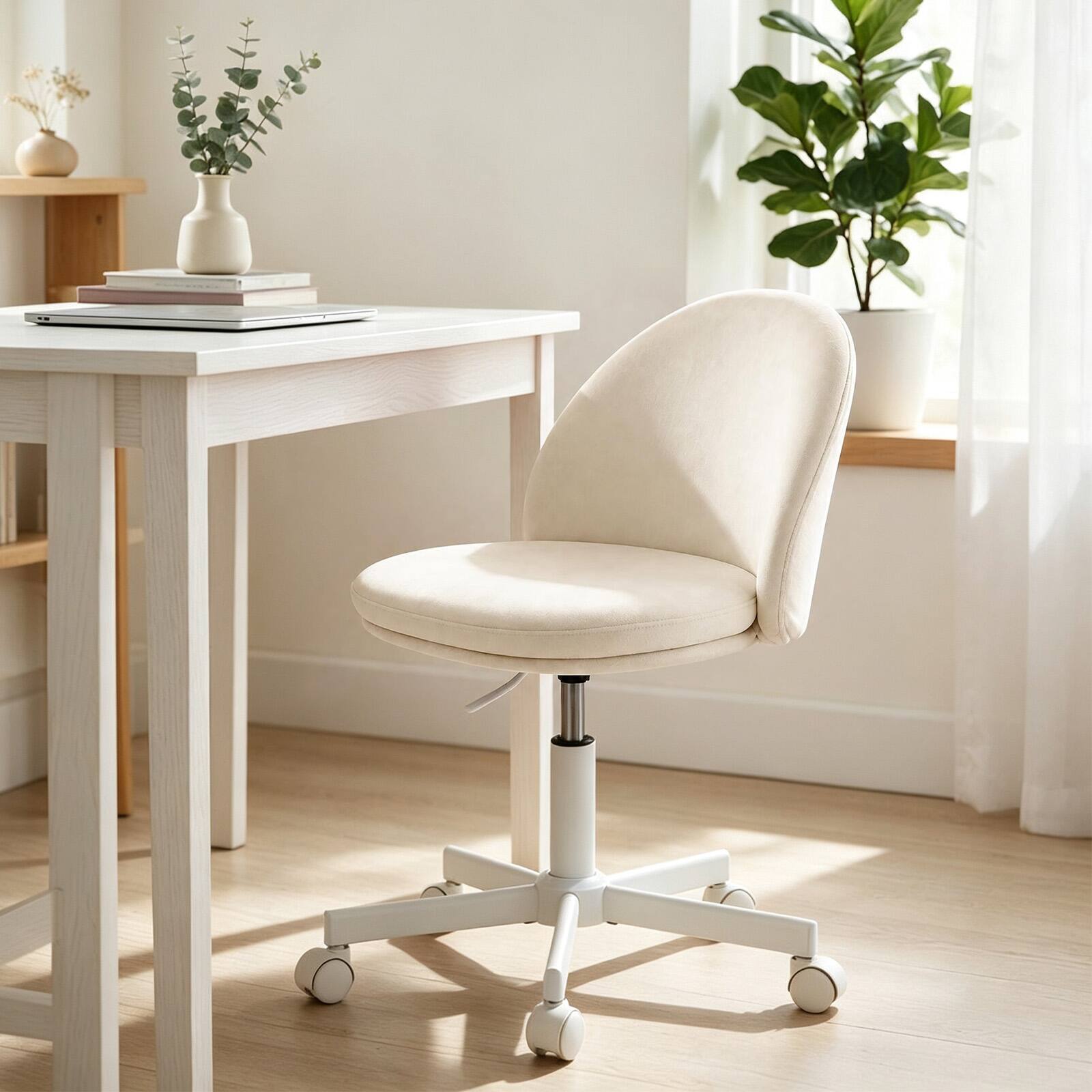 Alt View 1. Costway - Costway Ergonomic Makeup Chair with Lumbar Support, Vanity Chair, Adjustable Height - White.