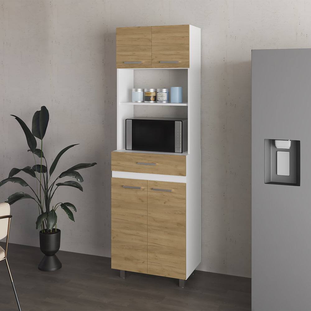 Angle. Treevol Furniture - Lakeridge Pantry Cabinet - White / Natural Oak.