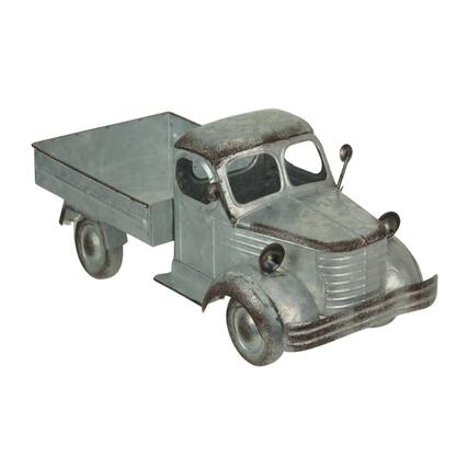 Front. Zeckos - Distressed Galvanized Silver Truck Planter – Rustic Decor for Gardens & Patios - Silver.