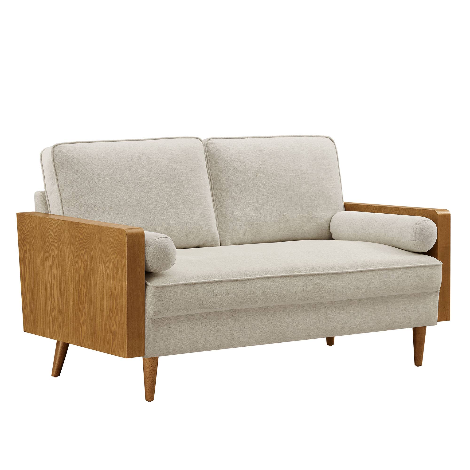 Angle. Modway - Kellan Loveseat - Walnut Heathered Weave Light Beige.