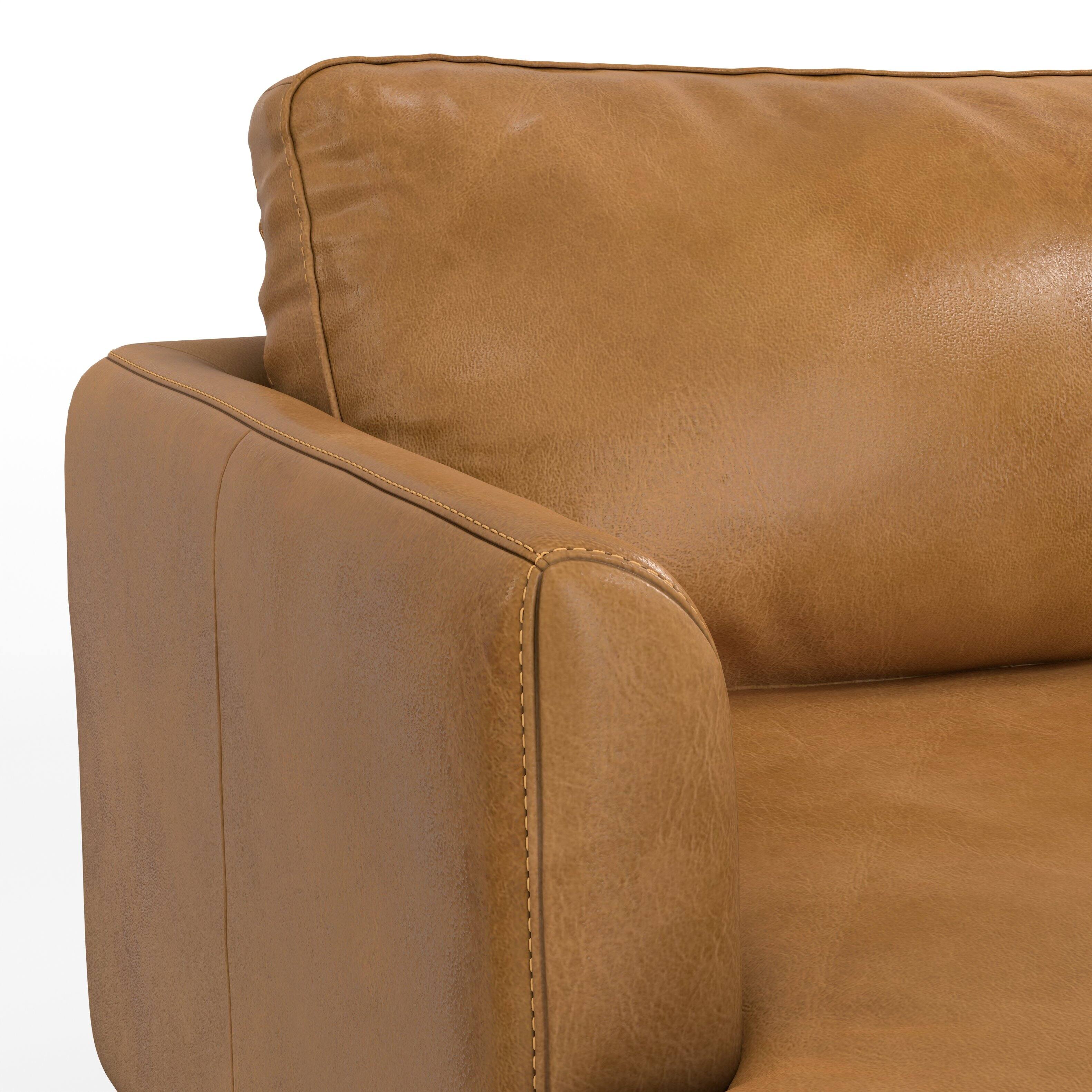 Alt View 2. Simpli Home - Livingston 76 inch Wide Mid-Century Modern Sofa in Sienna Top Grain Genuine Leather - Sienna.