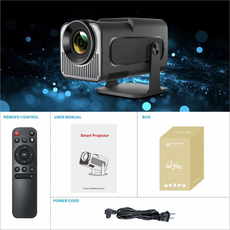 REMOFE CONTROL  
USER MANUAL  
BOX  
POWER CORD  

Smart Projector  
Quick Installation Guide