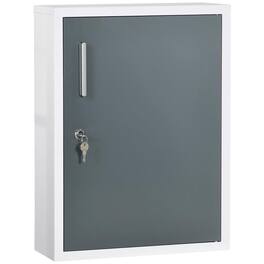 PULUZ - Bathroom Medicine Cabinet with Shelves Inside & On Door, Locking Medical Cabinet, First Aid Bathroom Wall Cabinet - White, Grey