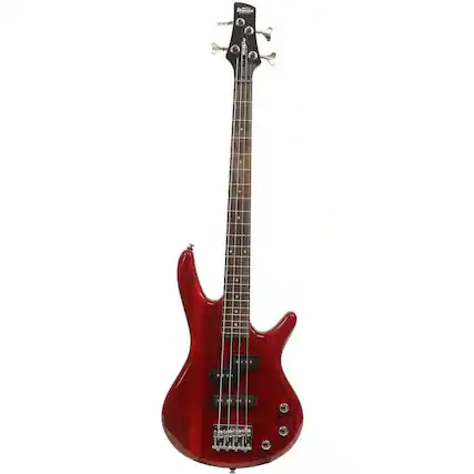 Front. Ibanez - Ibanez miKro Series GSRM20 Electric Bass Guitar, Transparent Red - Red.
