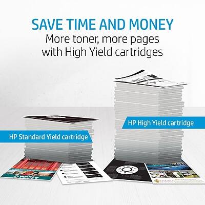 SAVE TIME AND MONEY  
More toner, more pages with High Yield cartridges  

HP Standard Yield cartridge  
HP High Yield cartridge