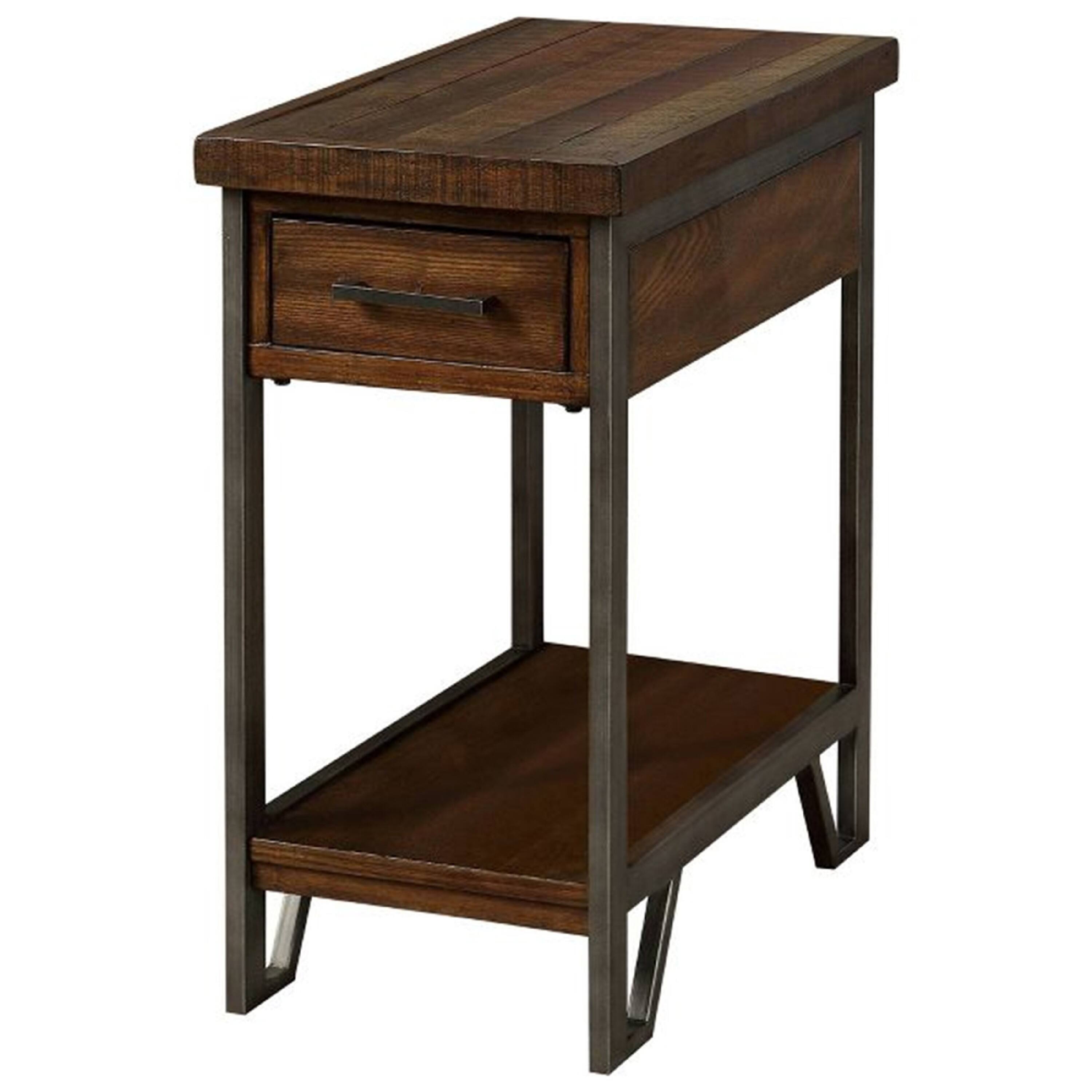 Alt View 1. Manhattan Lane - Rectangular Wood and Metal Side Table with USB Outlet, Brown and Gray - Brown and Gray.