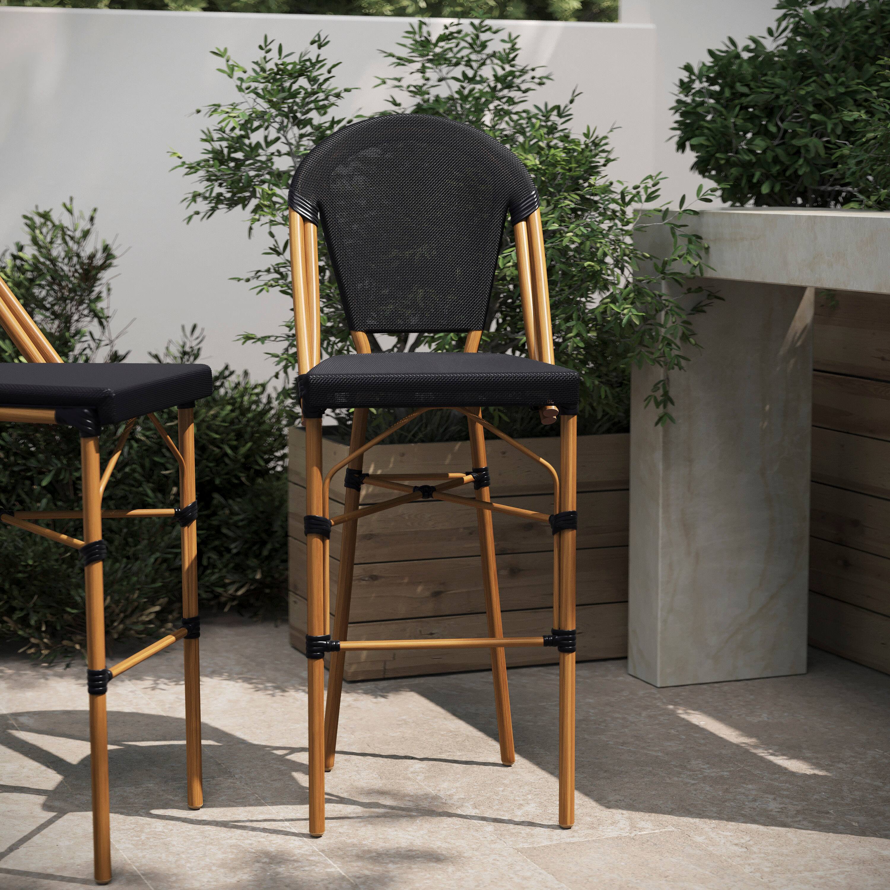 Alt View 1. Flash Furniture - Marseille Stackable Indoor/Outdoor Bistro 30" High Barstool, Commercial Grade, Black and Bamboo Finish - Black.