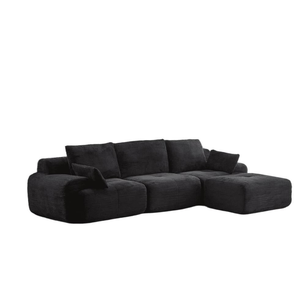 Alt View 6. Kadyn - Modern Memory Foam Compressed Sofa, Large Pet-Friendly Sectional Couches, Corduroy Fabric, Black - Black.