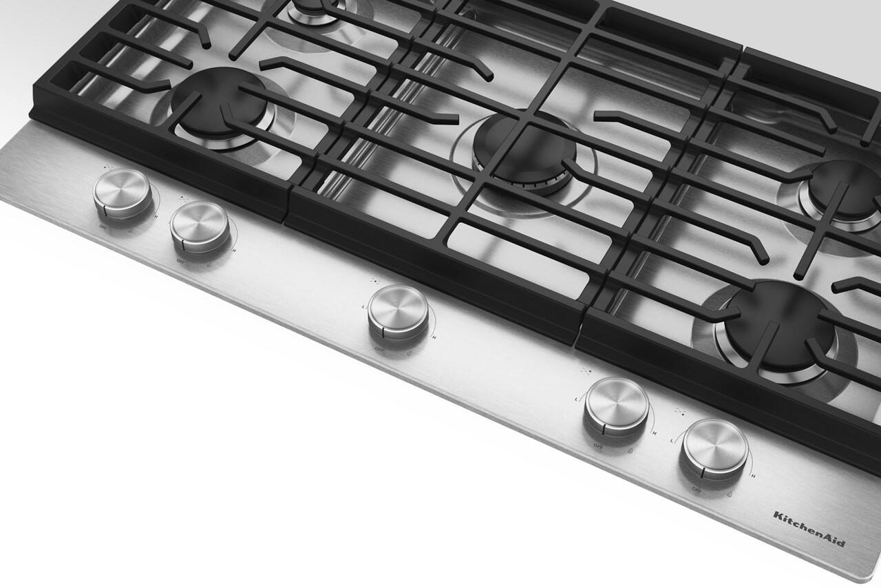 Back. KitchenAid - 36" Gas Cooktop with 5 Versatile Burners - Stainless Steel.
