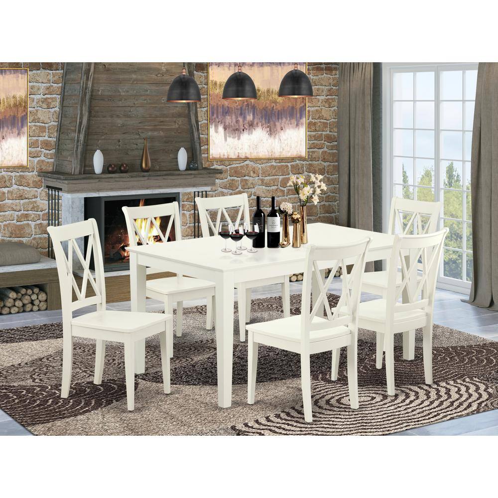Left. East West Furniture - Dining Room Set Linen White - Brown.