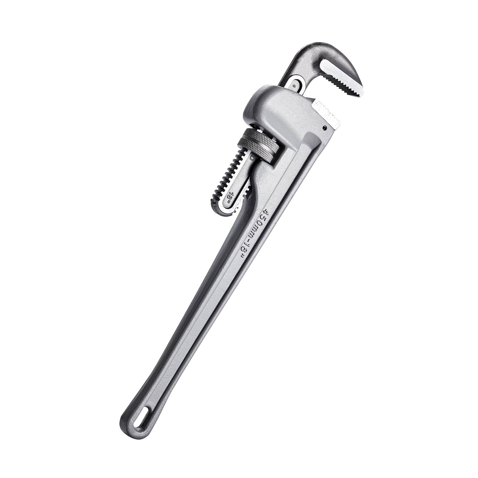 Alt View 5. VEVOR - 3-Piece Pipe Wrench Set, 10" 14" 18" Aluminum Straight Pipe Wrench, Adjustable Plumbing Wrench, with High Strength Jaw - Silver.