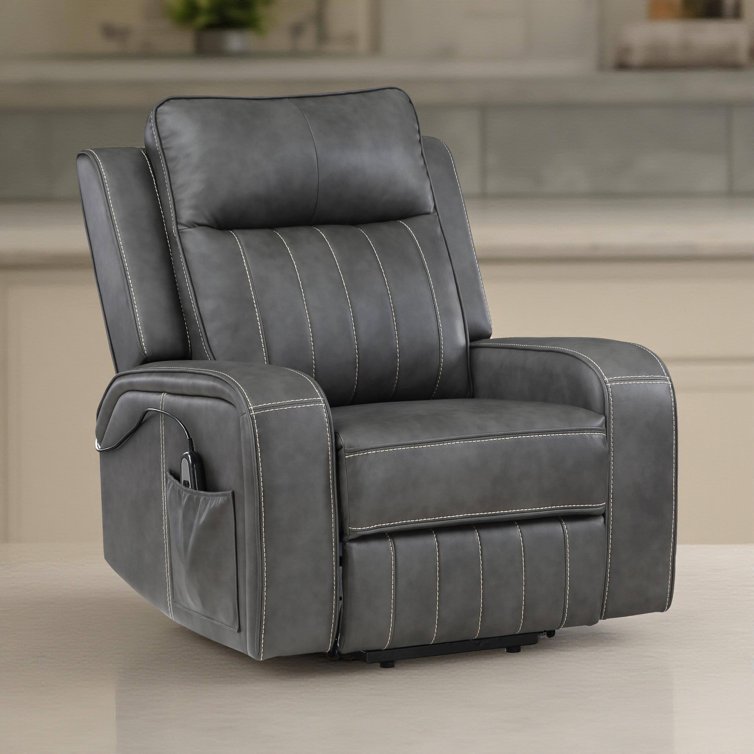 Alt View 2. Manhattan Lane - Josen Power Recliner Chair, 36 Inch  Faux Leather, Track Armrests - Gray.