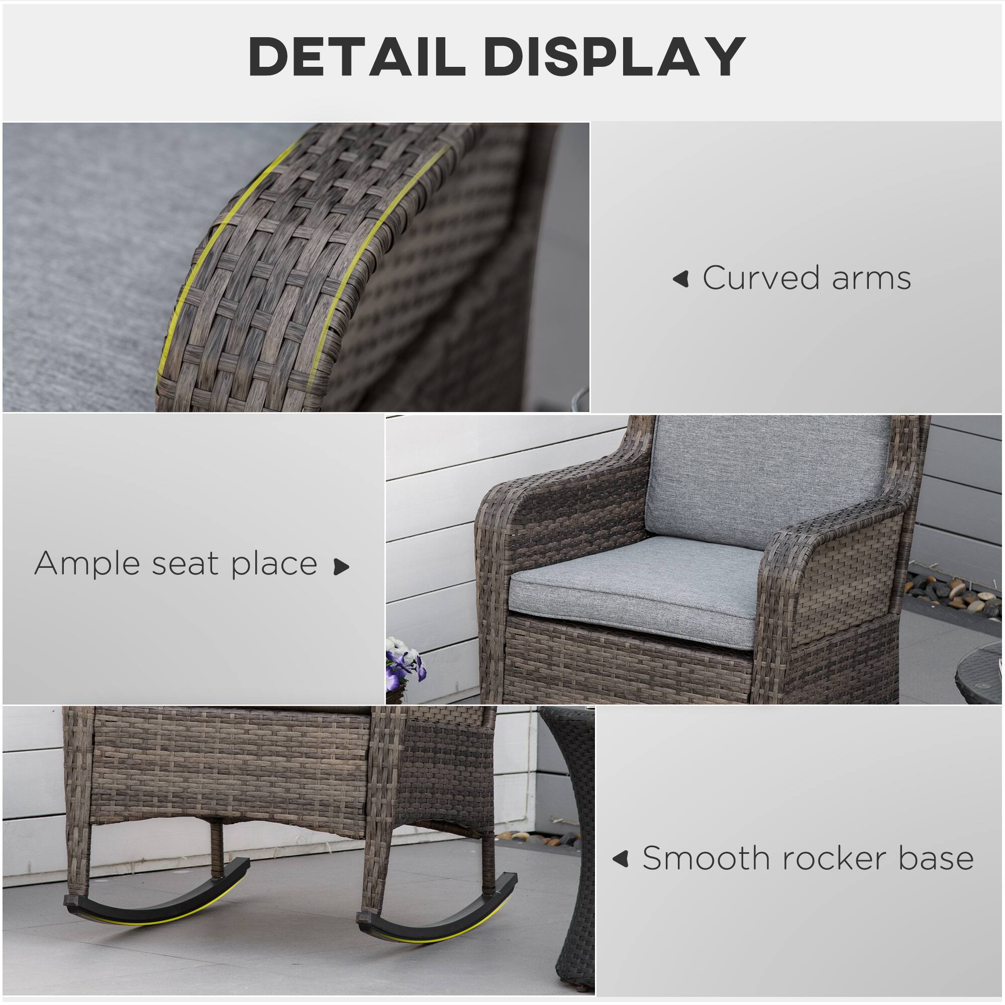 DETAIL DISPLAY

- Curved arms
- Ample seat place
- Smooth rocker base