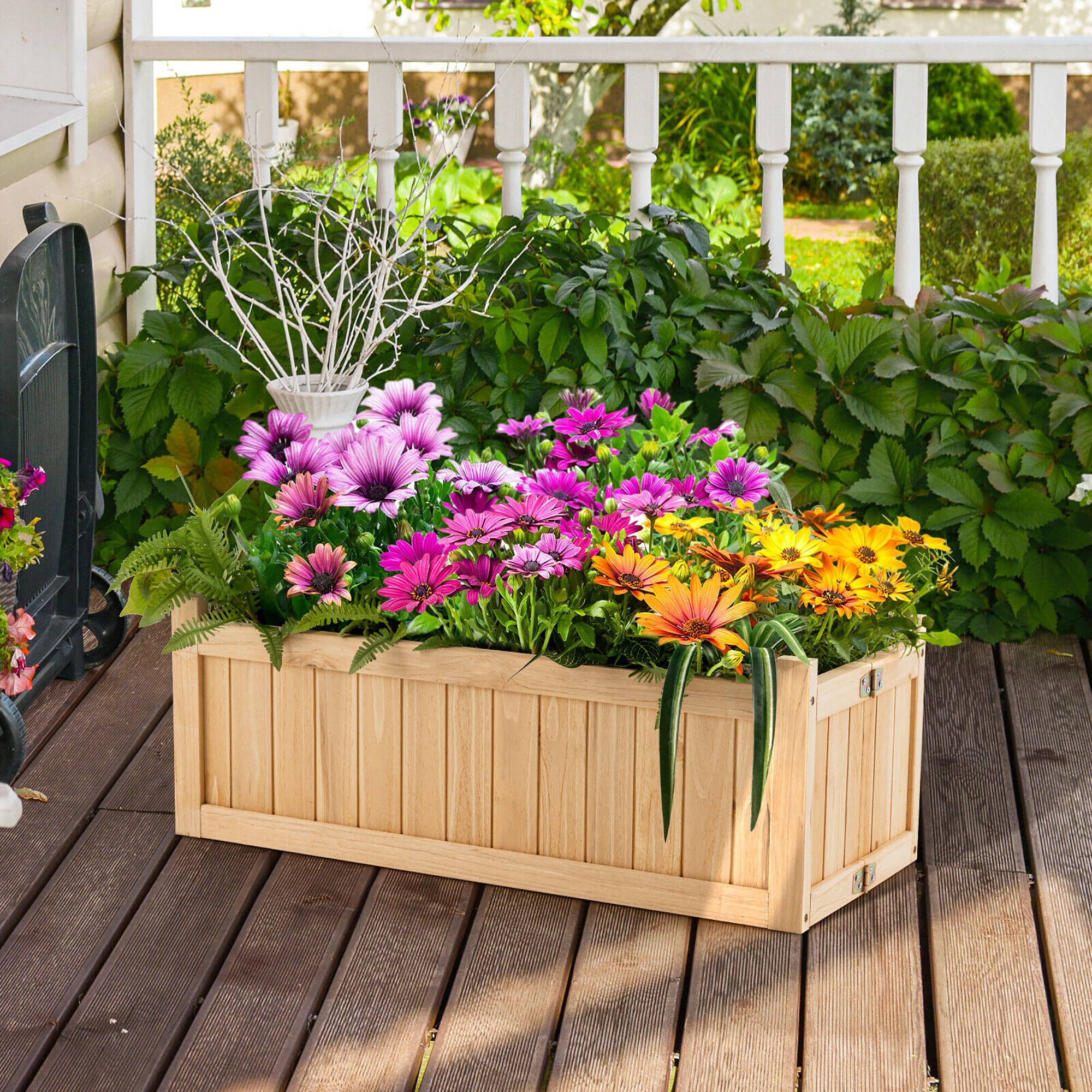 Alt View 1. Gymax - Gymax Outdoor Wooden Planter Box Folding Raised Garden Plant Container w/ Drainage Hole - Natural.