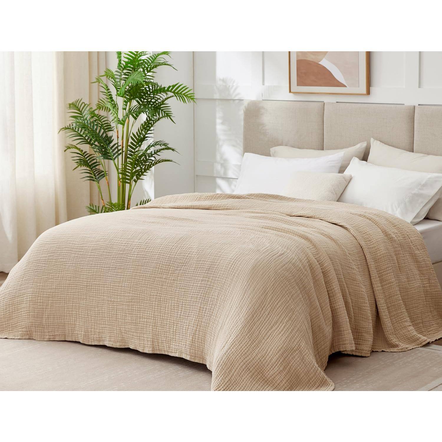 Alt View 2. Paradigms Interiors - Cotton King Size Blankets For Bed 108 X 90 6 Layers And Soft Muslin Throw Blanket Lightweight Quilt Bedspre... - 08 - Sage Green-Queen(90" x 90").