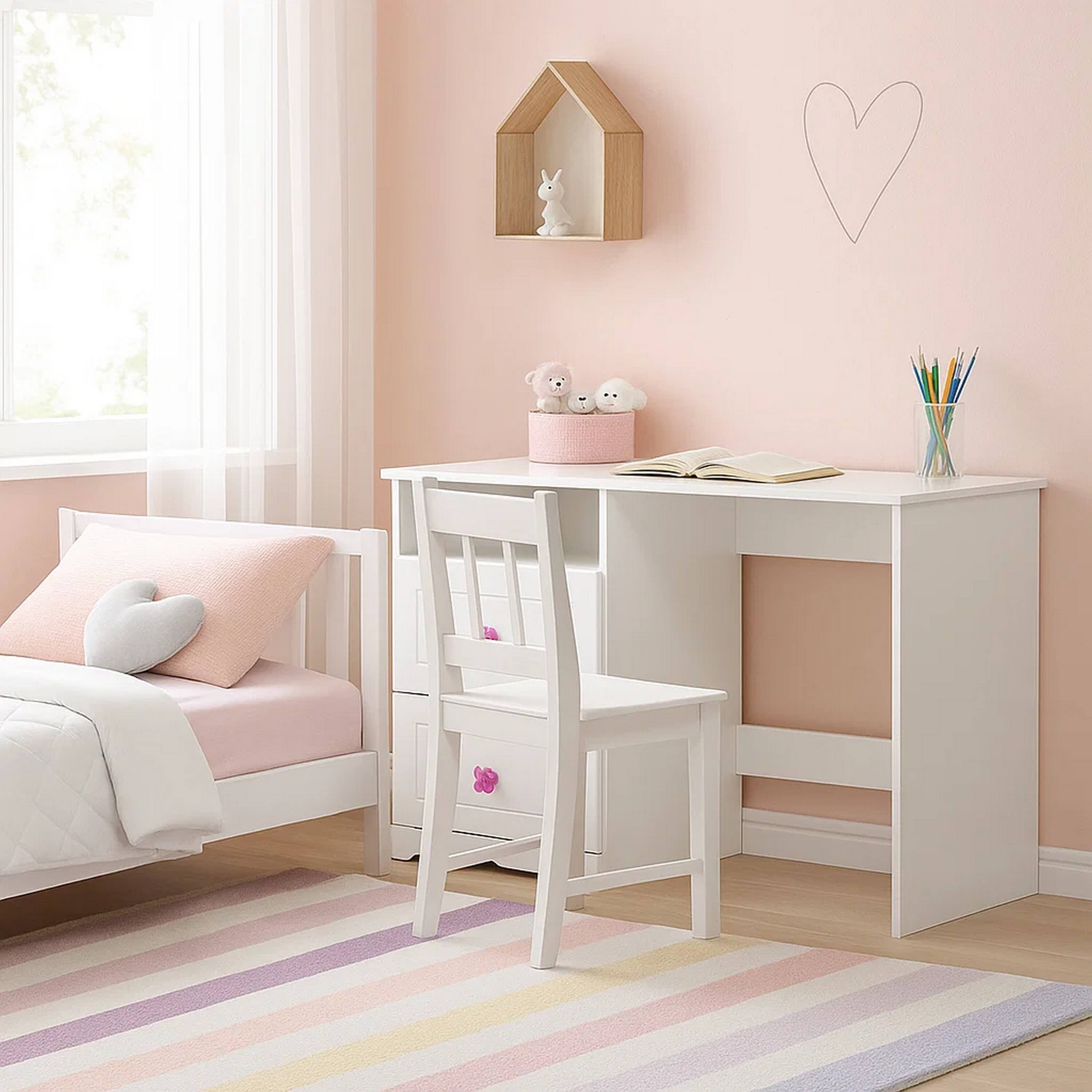 Alt View 3. Manhattan Lane - Wooden Table Desk with 2 Drawers and 1 Open Compartment, White - White.