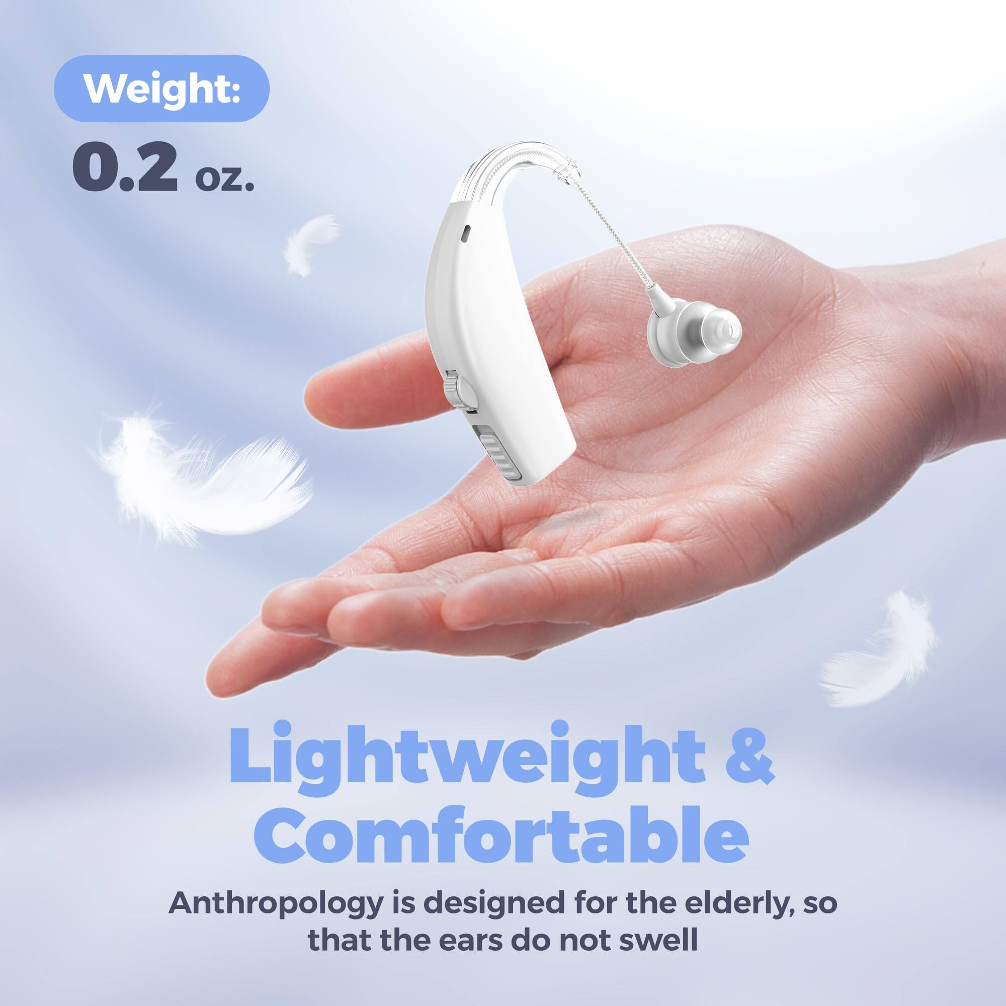 Weight: 0.2 oz.

Lightweight & Comfortable

Anthropology is designed for the elderly, so that the ears do not swell.