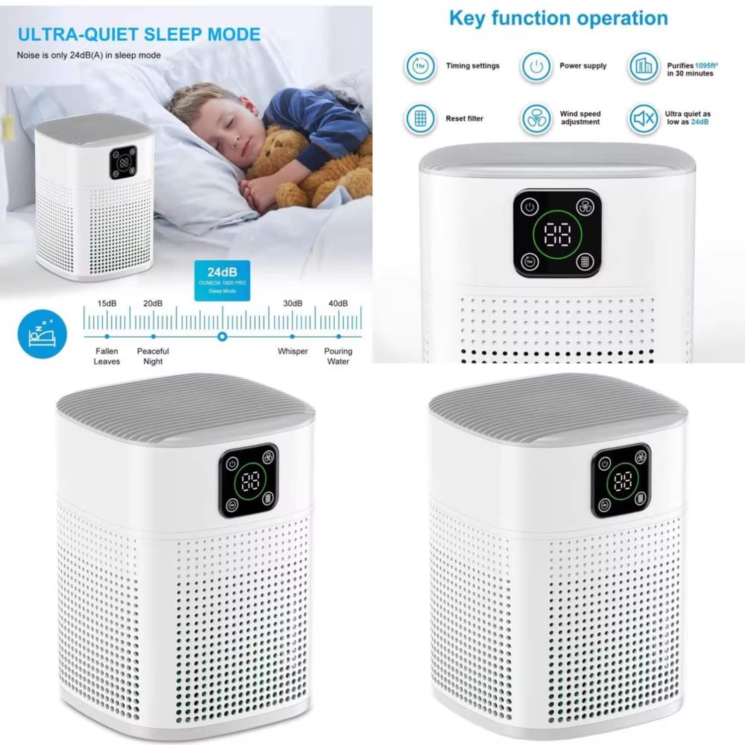 Cubilan - H13 Hepa Air Purifier For Large Rooms Up To 1095 Sq Ft - White