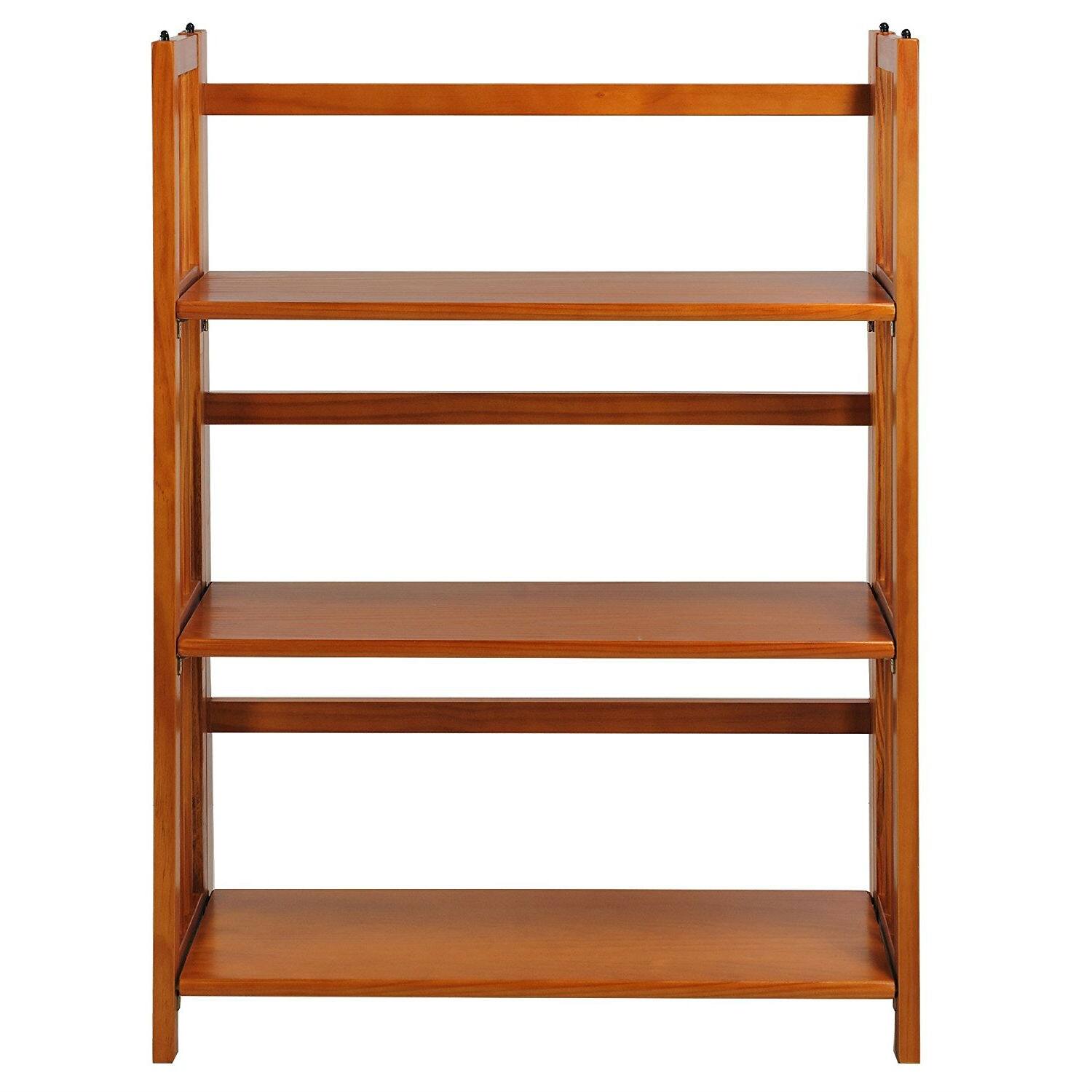 Front. Hivvago - 3-Shelf Folding Storage Shelves Bookcase in Honey Oak Finish - Brown.