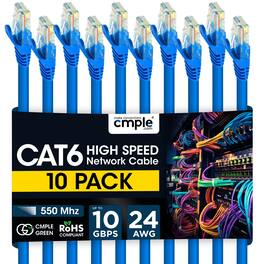 Cmple.com - Cmple - 10 Pack Cat6 Ethernet Cable 5 ft Cat 6 Network Cables, RJ45 Connector 10Gbps, LAN Patch Cord Internet - Blue