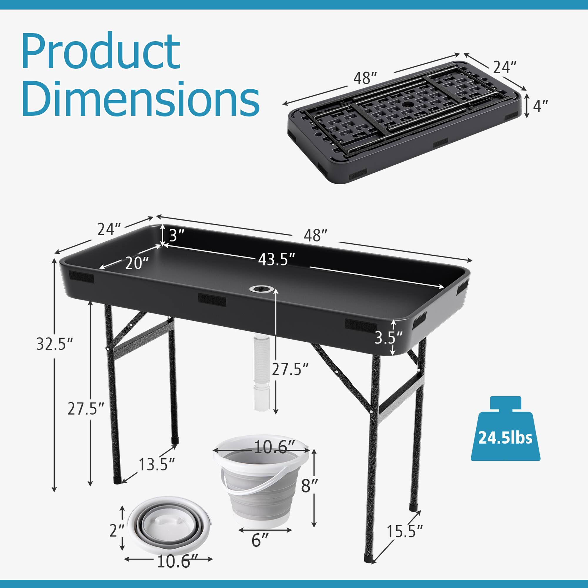 Product Dimensions

- Length: 48"
- Width: 24"
- Height: 4"
- Length of the tray: 48"
- Width of the tray: 24"
- Height of the tray: 4"
- Length of the base: 43.5"
- Width of the base: 20"
- Height of the base: 3"
- Height of the legs: 32.5"
- Width of the legs: 27.5"
- Height of the legs: 27.5"
- Height of the legs: 13.5"
- Height of the legs: 10.6"
- Height of the legs: 10.6"
- Height of the legs: 8"
- Height of the legs: 6"
- Height of the legs: 15.5"
- Weight: 24.5 lbs