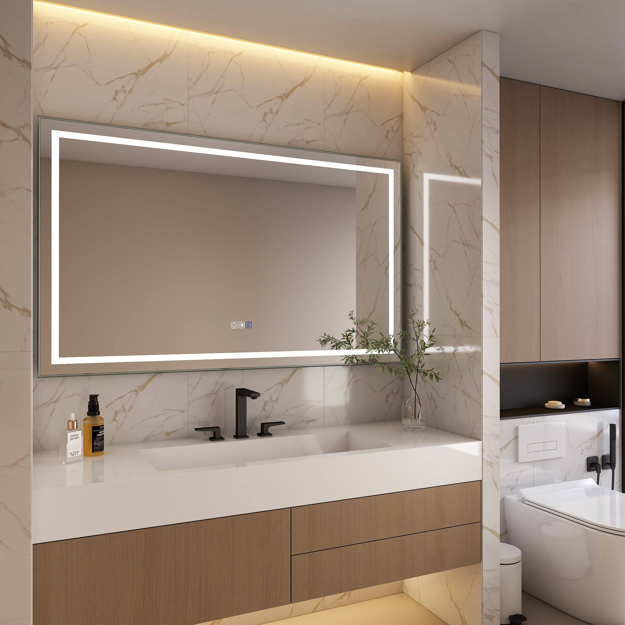Alt View 3. Boyel Living - 60 in. W x 36 in. H Frameless Rectangular LED Light Bathroom Vanity Mirror - Glass.