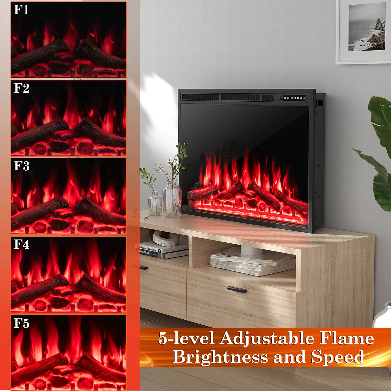 F1 F2 F3 F4 F5 5-level Adjustable Flame Brightness and Speed