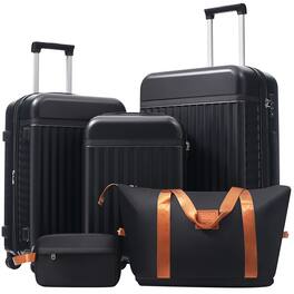 LOVMOR - 5-Piece Luggage Set TSA Spinner Expandable Travel Bag - Black