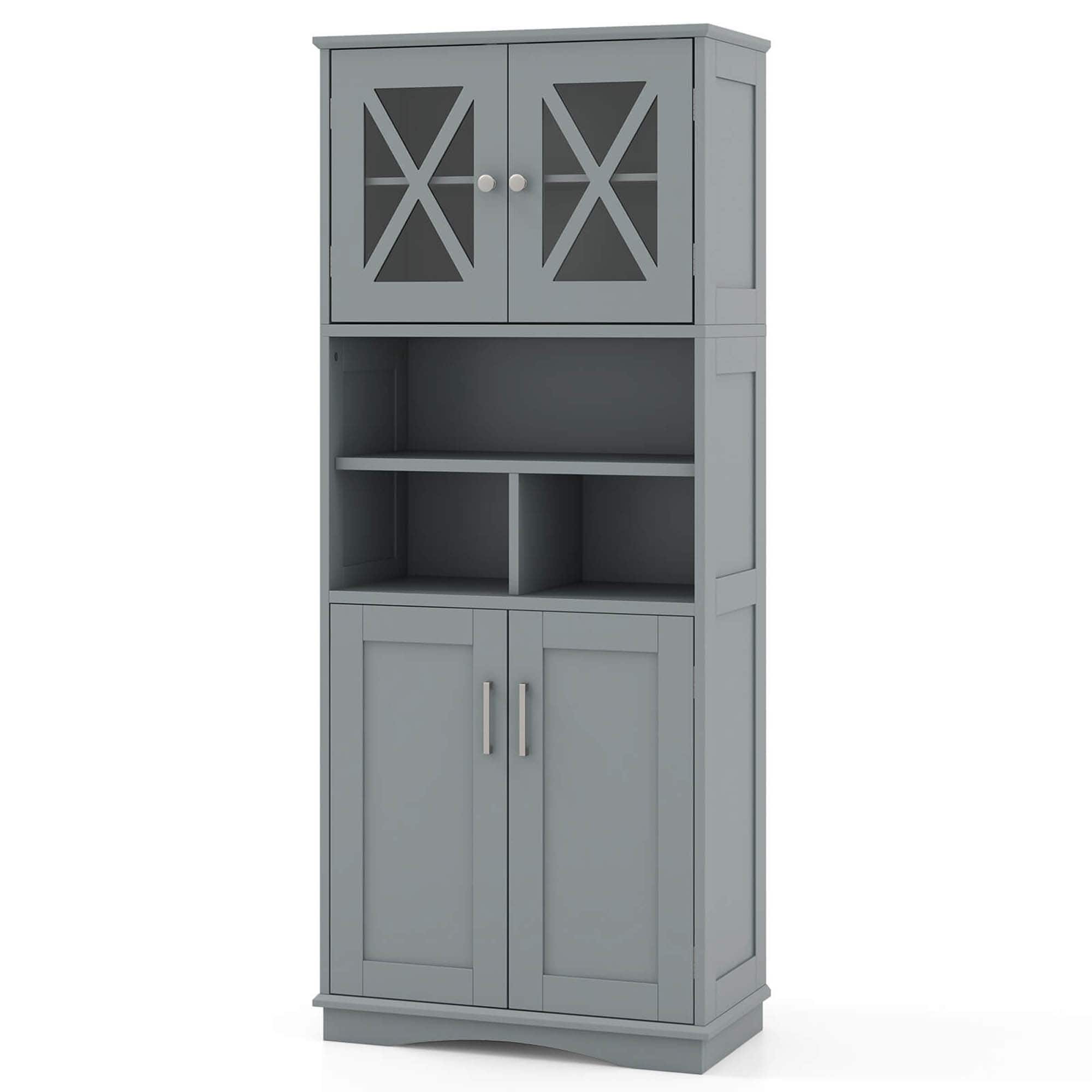 Costway - Tall Bathroom Cabinet Large Floor Storage Cabinet with Acrylic Doors & 3 Cube - Gray