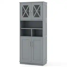 Costway - Tall Bathroom Cabinet Large Floor Storage Cabinet with Acrylic Doors & 3 Cube - Gray