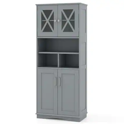 Front. Costway - Costway Tall Bathroom Cabinet Large Floor Storage Cabinet with Acrylic Doors & 3 Cube Gray - Gray.