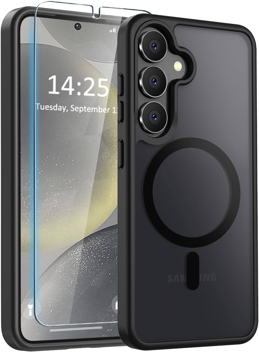 Entronix - Galaxy S23 Plus Bundle - Magnetic Translucent Matte Case & Clear Screen Protector - Black