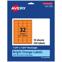 Avery - Printable Rectangle Labels, Bright 1.25" x 1.75", 320ct - Orange