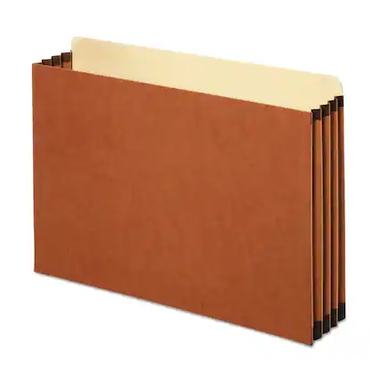 Front. Tops Business Forms - File Cabinet Pockets, 3.5" Expansion, Legal Size, Redrope, 10/box.