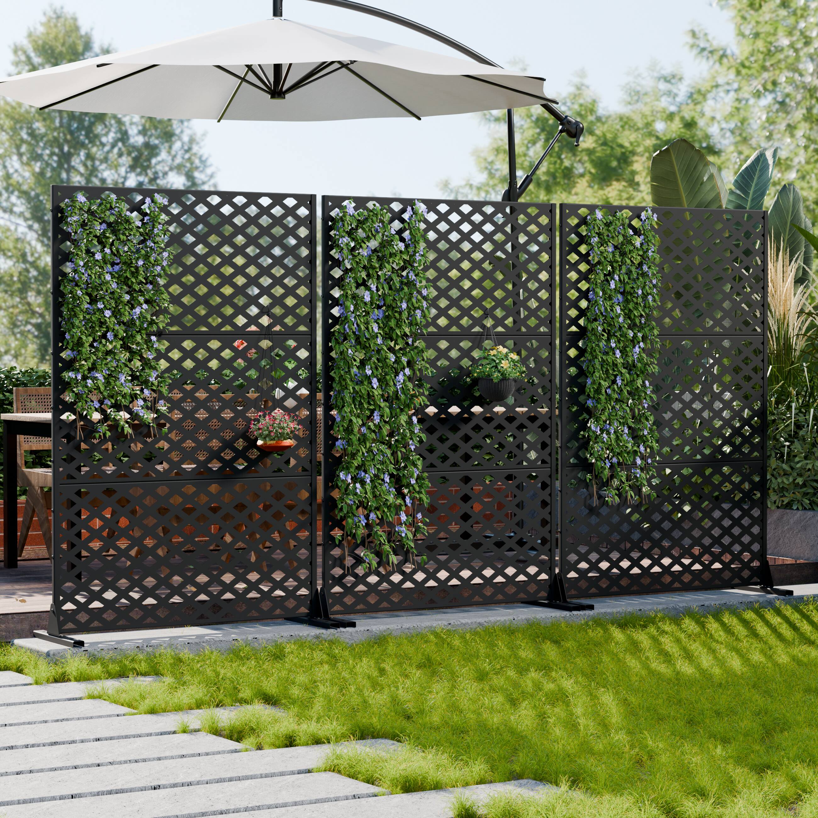 Alt View 2. PexFix - Outdoor Privacy Screen Durable Metal Lattice Panel with Stand Decorative Trellis for Climbing Plants Privacy Fence - Black.