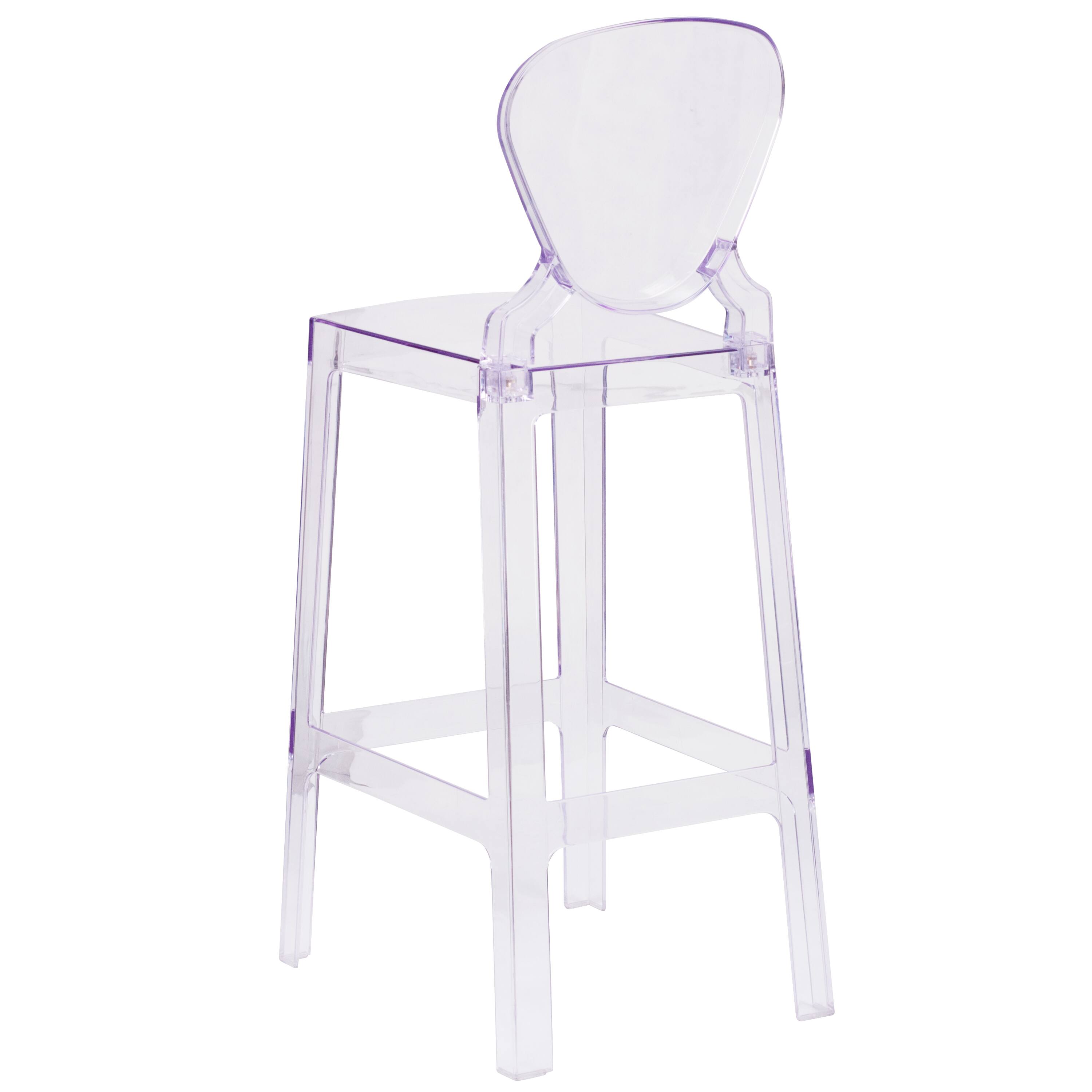 Alt View 1. Flash Furniture - Theo Ghost Barstool with Tear Back in Transparent Crystal - Clear.