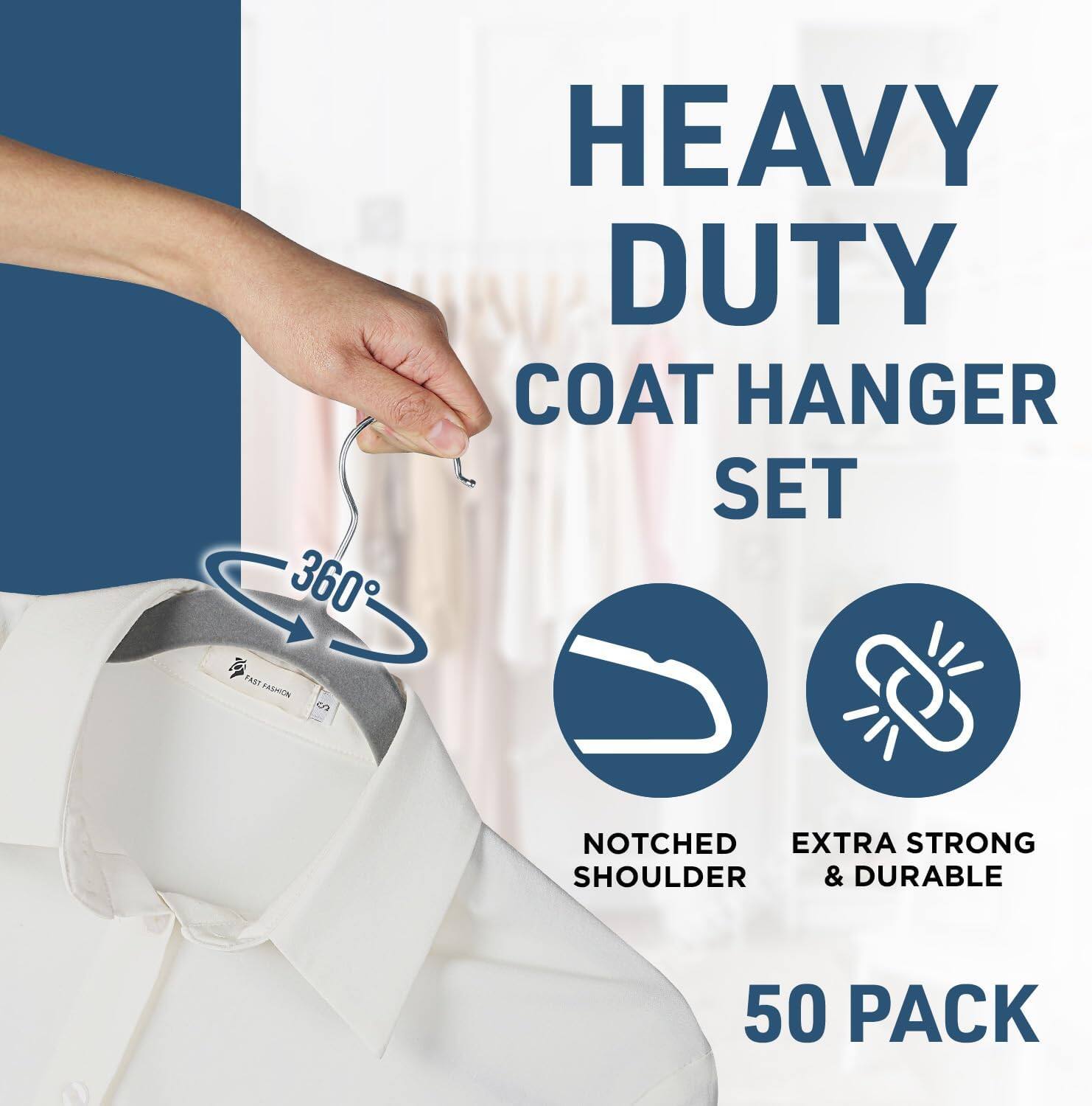 360° ANT ANSHON d7 HEAVY DUTY COAT HANGER SET NOTCHED SHOULDER & EXTRA STRONG DURABLE 50 PACK