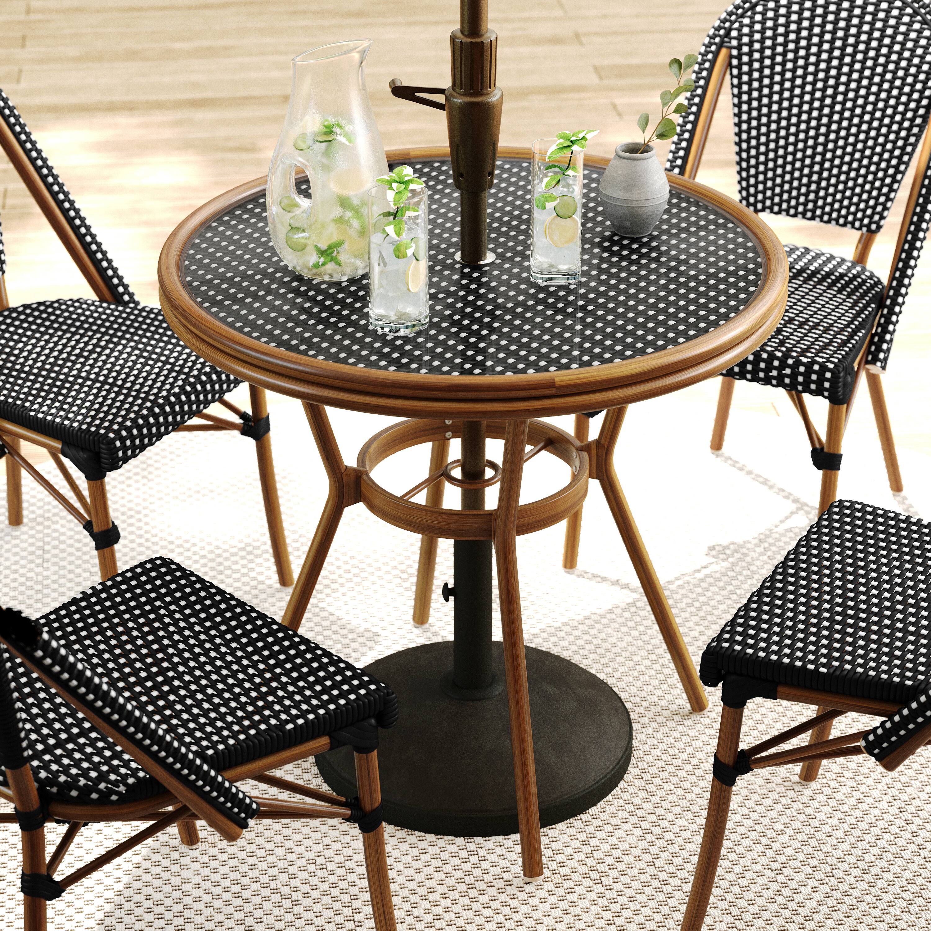 Alt View 4. Martha Stewart - Lily Pond All Weather Woven Bistro Table and Chairs Set with Aluminum Frames - Black & White/Natural Frame.