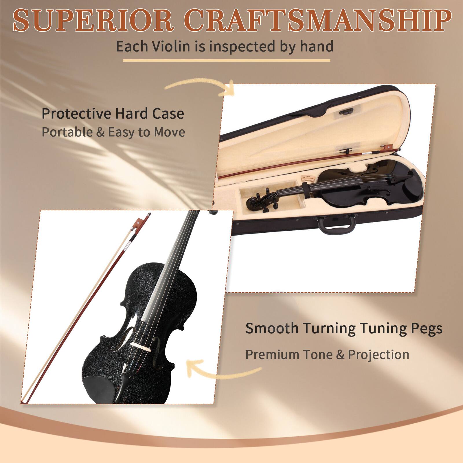 Alt View 4. Winado - Violin for Beginners Students, Acoustic Violins 4/4, Full Size Fiddle Kit with Case, Bow, Rosin, Adult Teens Age 11+.